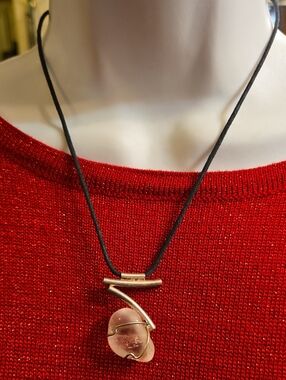 Gold-Tone Quartz Amulet Pendant Necklace with Black Cord